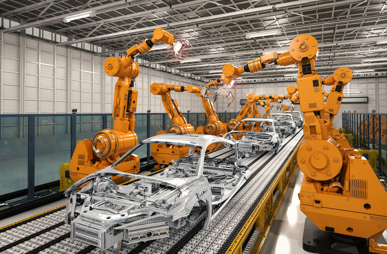 Modern automatized car assembly line.